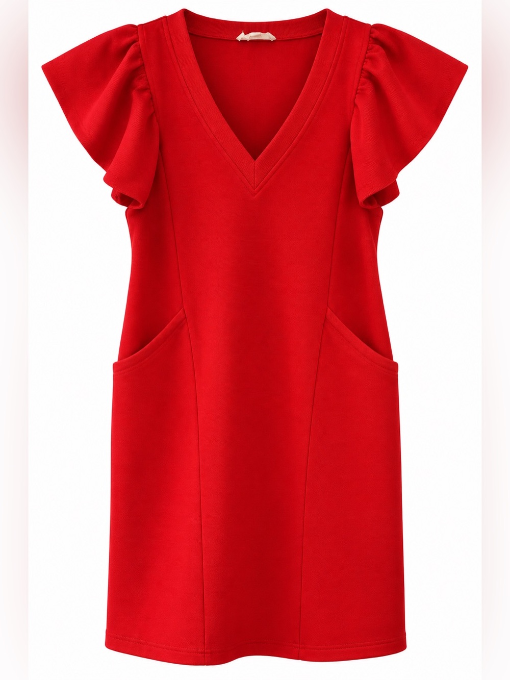 Entro Red Flutter Sleeve V Neck Pocket Shift Dress Size M